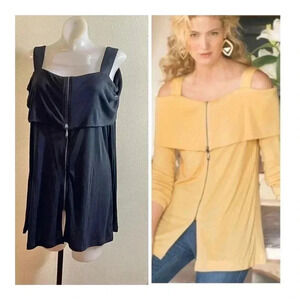 Soft Surroundings Size M BLACK Cold Shoulder Zip Front Top Tunic Blouse